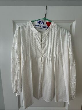 Women's White Pintuck Swiss Dot Blouse - Classic Lightweight Shirt